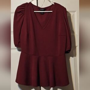 Ashley Stewart Quarter Sleeve Peplum Top -Wine Size 14/16